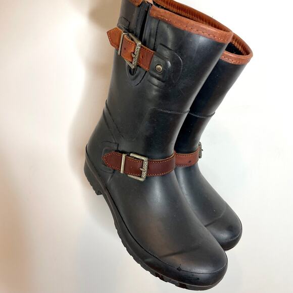 Sperry Fisherman Coastal Heritage Waterproof Rubber Rain Boots Black Brown Sz 7 - Picture 1 of 6